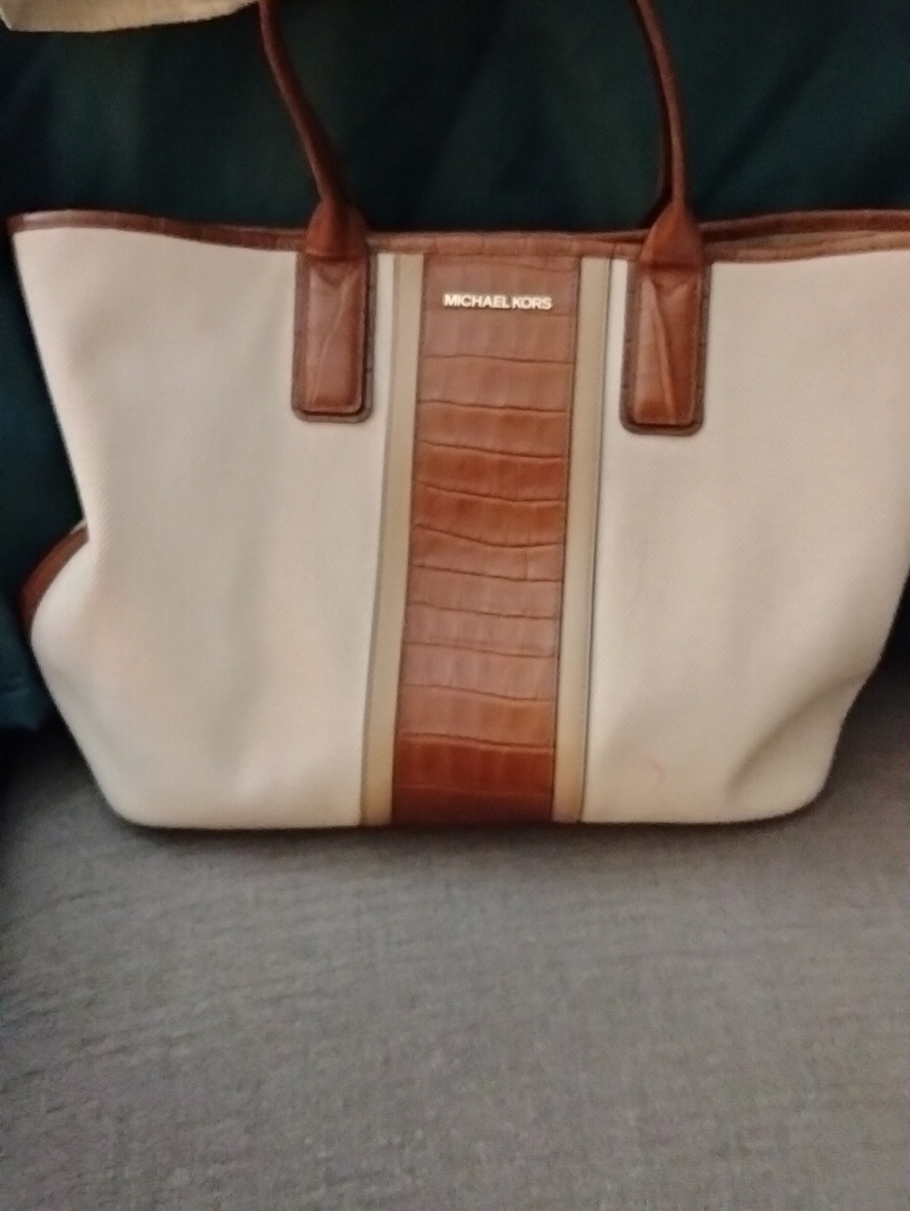 Michael Kors Cream and Brown Leather-Trim Tote